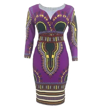 2022 Ново Модно рокля с Принтом На Талията, женска пола в етнически стил, Облегающая пола Трапецовидна форма с V-образно деколте, Африканска дамски Дрехи 4