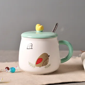 Рустик стил на Жената Карикатура творчески мляко, чаши за кафе чаша за закуска сладката птица на кафе чаши мляко 4