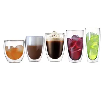 Чаши за кафе Стъклена Чаша, Контейнер Напитки 80-600 мл Чай с Прозрачна Бира Млечни Посуда и прибори за Хранене Бар Кухня С Двойни Стени 4