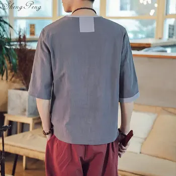 Традиционната китайска облекло за мъже, мъжки китайска риза с яка-часова, блуза, подходящи за ушу кунг-фу, китайска тениска, потник Q691 5