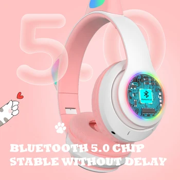Безжични Слушалки с Кошачьими Уши Bluetooth-Съвместима Слушалка Hi-Fi Stero Eearphone с Микрофон за Деца/Детски/Подарък за Момичета 5