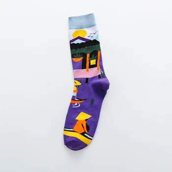 Западните Модни Чорапи с Цветни Принтом, Дамски Пролетни Чорапи с Гъби, Памучни Чорапи Calcetines Mujer Meias 010202 5